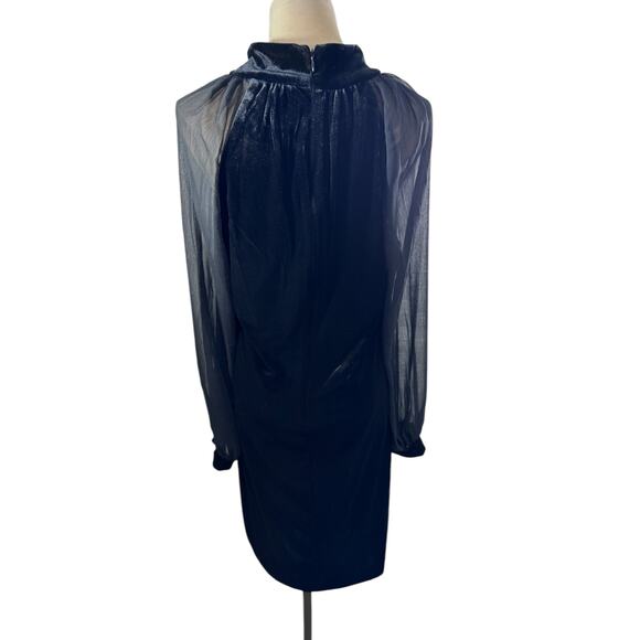 NEW!! "Calvin Klein" Black Velvet Dress Sheer Sleeve SZ 14 Dark Romance Classy - Picture 2 of 8